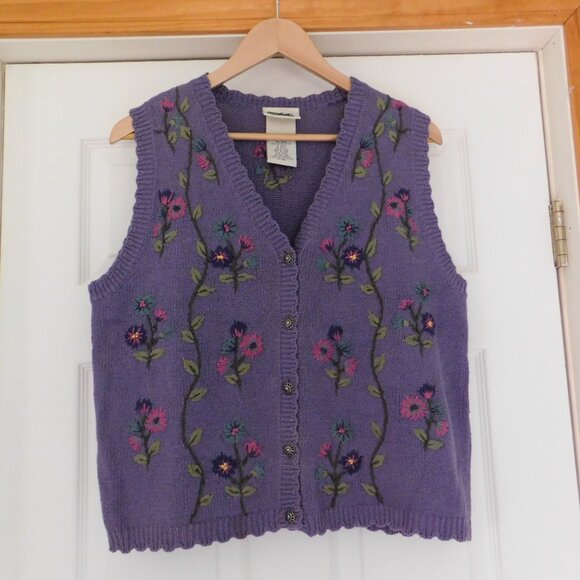 Vtg Northern Reflections Sweater Vest Embroidered Floral Purple Grannycore Large - Picture 6 of 6